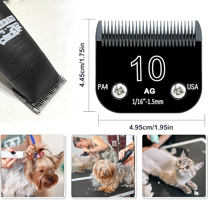 Detachable Steel Pet Dog Clipper Blades, Size-10, Compatible with Andis Cutting Length 1/16"
