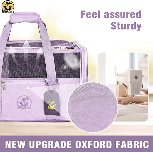 Luxury Pet Carrier for Dogs, Cats, Puppies - Airline TSA Approved, Durable Anti-Scratch Fabric, Soft-Sided, Consistent Airflow, Foldable Design, Cushion Pad, Travel (Lilac, Large)