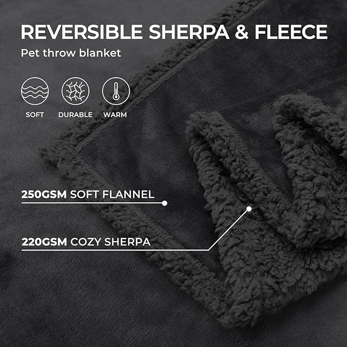 Waterproof Pet Blanket, Liquid Pee Proof Dog Blanket for Sofa Bed Couch, Reversible Sherpa Fleece Furniture Protector Cover for Small Medium Large Dogs Cats, Black X-Large(85" x 57")