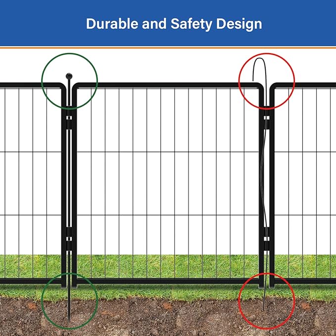 Dog Playpen for Indoor & Outdoor Use – Heavy-Duty Metal Pet Fence with Ground Stakes, Rounded Ball Tops for Safety, Stable & Foldable Design, Easy to Assemble 24 inch 12 Panels