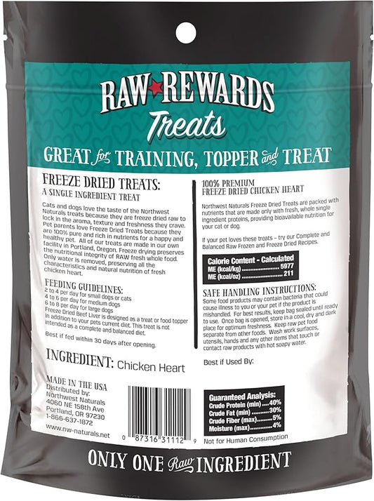 Northwest Naturals Raw Rewards Freeze-Dried Chicken Heart Treats for Dogs and Cats - Bite-Sized Pieces - Healthy, 1 Ingredient, Human Grade Pet Food, Natural - 10 Oz (Pack of 3)