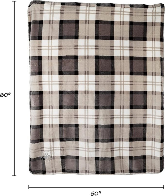 PETMAKER Pet Blanket - Reversible Waterproof Plaid Throw Protects Couch, Car, and Bed from Spills, Stains, or Fur - Dog and Cat Blankets (Gray), Large
