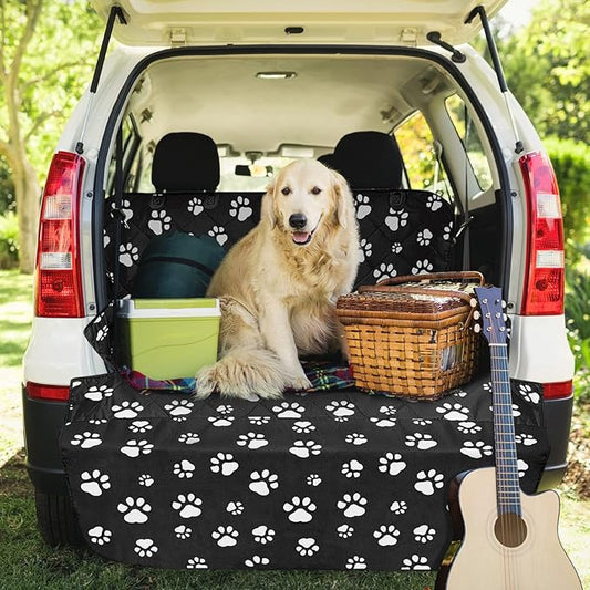 F-color SUV Cargo Liner for Dogs, Upgraded Extra Large Water Resistant Pet Cargo Cover Dog Seat Cover Mat for SUV Sedans Vans with Bumper Flap Protector, Non-Slip, Wear-Proof, Universal Fit, Paw Print