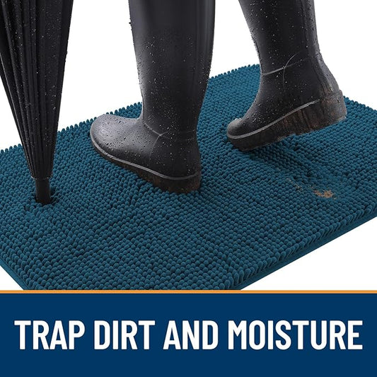 OLANLY Dog Door Mat for Muddy Paws 59x24, Absorbs Moisture and Dirt, Absorbent Non-Slip Washable Mat, Quick Dry Chenille, Mud Mat for Dogs, Entry Indoor Door Mat for Inside Floor, Atlantic Blue