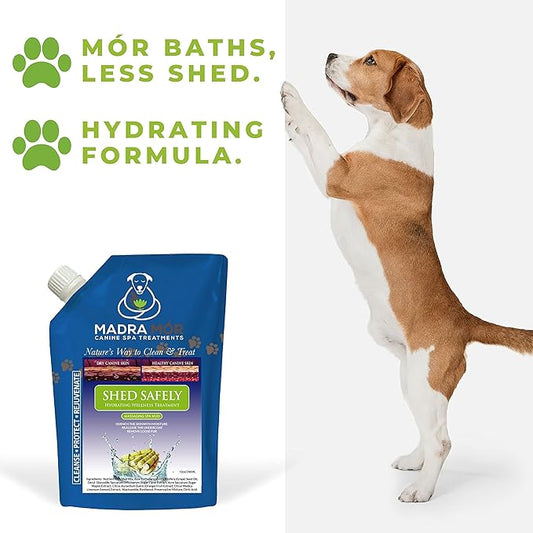 Worldwide Nutrition Bundle: Madra Mor Shed Safely - Dog Essentials Mud Bath, Dog Grooming, Dry Skin for Dogs Treatment, Dog Coat Skin Care Products - 10oz Pouch & Multi-Purpose Key Chain