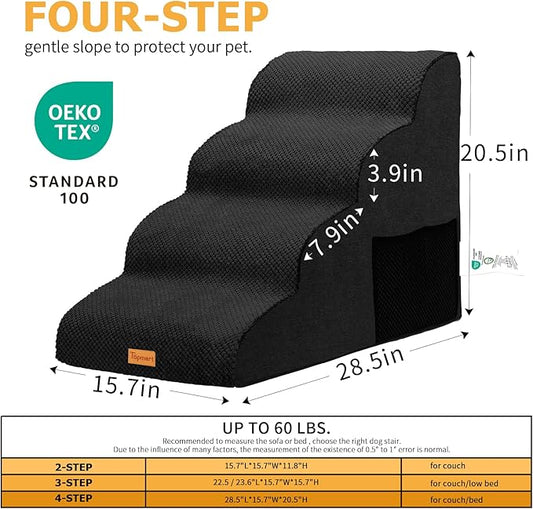Topmart High Density Foam Dog Steps 4 Tiers,Extra Wide Deep Pet Steps,Non-Slip Pet Stairs,Dog Ramp for Bed,Soft Foam Dog Ladder,Best for Older Dogs Injured,Older Pets,Cats with Joint Pain,Color Black