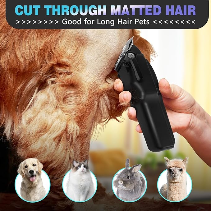 Cordless Dog Grooming Clippers Kit & Paw Trimmer with LED Light, Professional Electric Pet Hair Clippers, Dog Shavers for Grooming Thick Hair (Black)