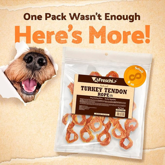 Afreschi Natural Turkey Tendon Rope (S) 8 oz, Turkey Sourced from USA, All Natural Puppy Chew, Hypoallergenic, Rawhide Alternative, for Small Breeds