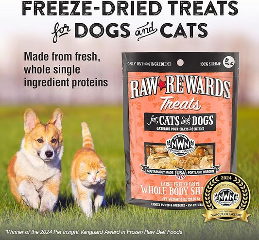 Northwest Naturals Raw Rewards Freeze-Dried Shrimp Treats for Dogs and Cats - Bite-Sized Pieces - Healthy, 1 Ingredient, Human Grade Pet Food, All Natural - 1 Oz
