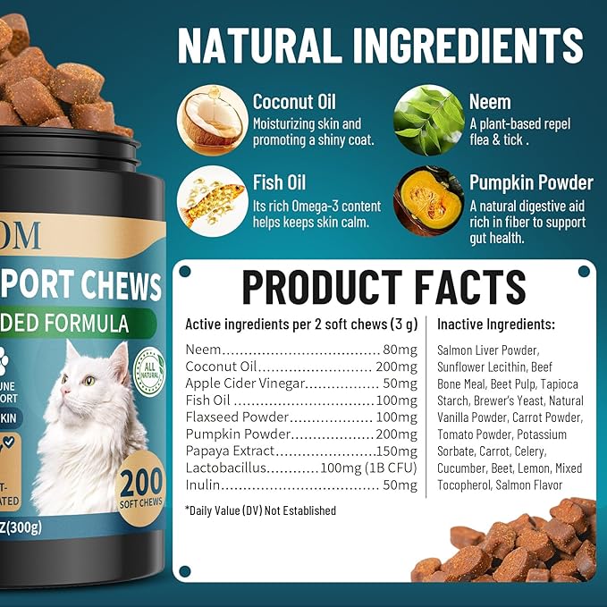 Flea and Tick Prevention for Dogs & Cats Chewable, 400 Treats (200 Dog + 200 Cat) – Natural Oral Flea Treatment for Dogs & Cats with Skin & Digestive Support, Beef & Salmon Flavor, All Breeds & Ages