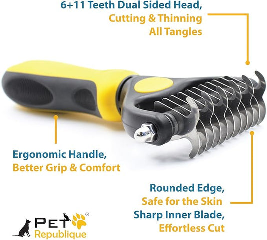 Pet Republique Dog Dematting Tool – Matt Splitters for Dogs, Cats, Rabbits, Long Haired Breed Pets – Effective Pet Dematting, Mat Remover, De-Matting Comb, or Dematter (6+11 Teeth)