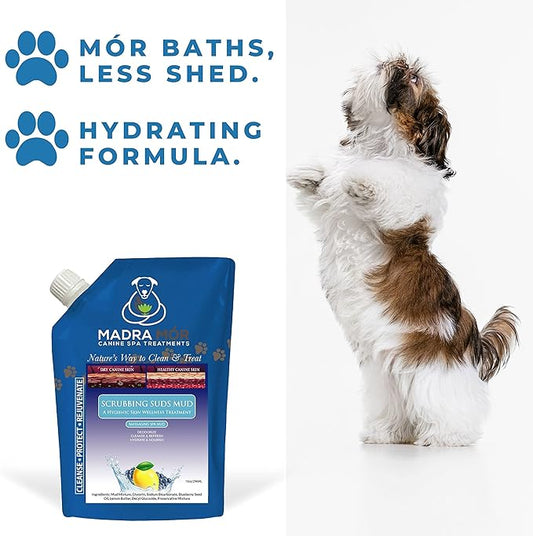 Worldwide Nutrition Bundle: Madra Mor Scrubbing Suds - Dog Essentials Mud Bath, Dog Grooming, Dry Skin for Dogs Treatment, Dog Coat Skin Care Products - 10oz Pouch & Multi-Purpose Key Chain
