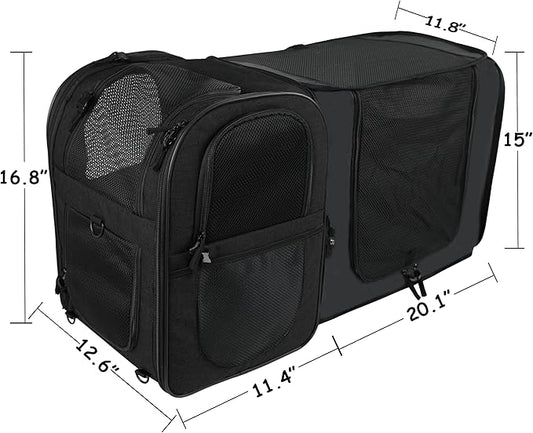 Apollo Walker Pet Carrier Backpack for Large/Small Cats and Dogs, Puppies, Safety Features and Cushion Back Support for Travel, Hiking, Outdoor Use (Black-Expandable)