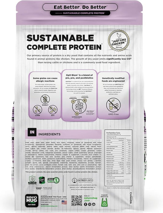 Nature's HUG Dry Dog Food, for Adult-Medium & Large Breeds, 20 lb. Chicken Flavor Plant-Based Protein Vegetarian Kibble, Grain-Free, Allergen-Free, Complete Protein & Balanced Nutrition