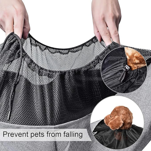 Dog Cat Sling Carrier Adjustable Padded Shoulder Strap with Mesh Pocket for Outdoor Travel (Grey, L - 8 to 15 lbs)