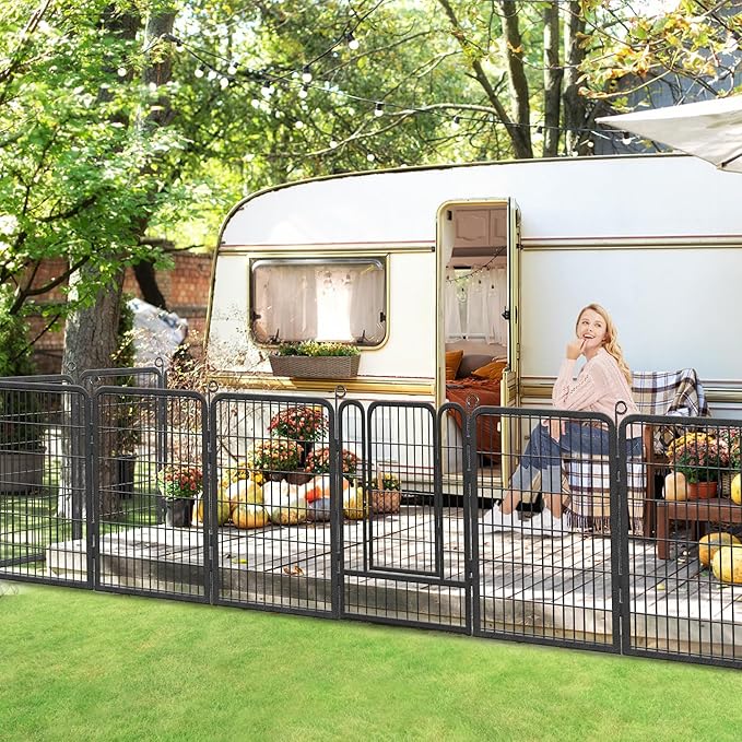 Dog Playpen 40 inch Dog Fence for Outdoor Indoor Use Heavy Duty Metal Dog Pen for Large Dogs, Rustproof Pet Playpen Portable Pet Fence Outdoor for Yard, RV Camping, Customizable, 28 Panels