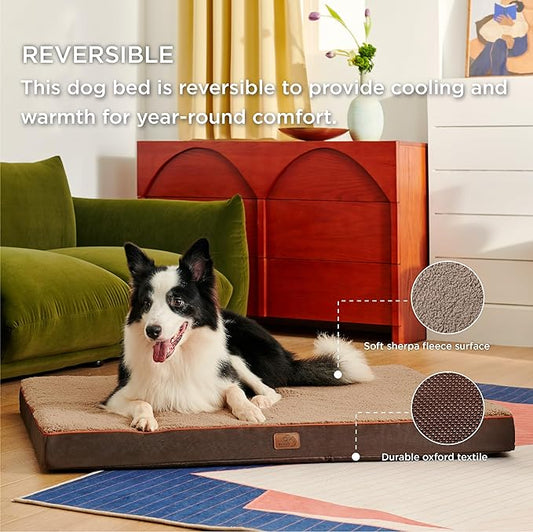 Bedsure XL Dog Bed for Large Dogs - Extra Large Orthopedic Dog Beds with Removable Washable Cover, Egg Crate Foam Pet Bed Mat, Suitable for Dogs Up to 100lbs, Brown