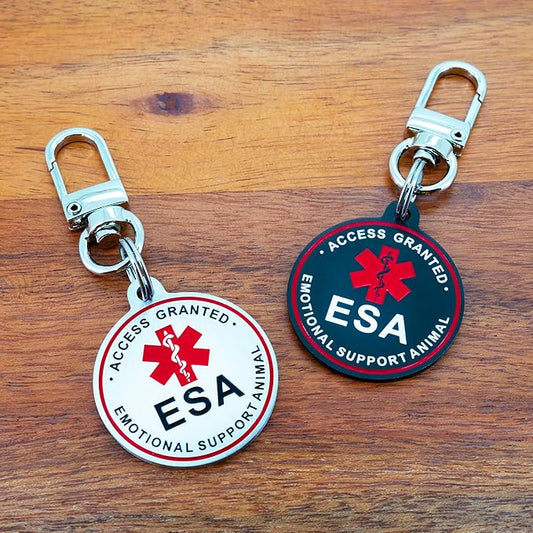 Service Dog ID Tag for Small & Large Dogs - Emotional Support ESA Medical Alert Collar Accessory - Durable Stainless Steel Service Animal Tag - Access Granted ESA Tag in Silver Large