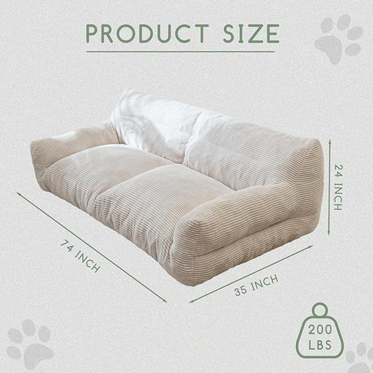 HIGOGOGO Giant Human Dog Sofa Bed, Big Comfy Floor Sofa Couch for Pet Families with Foam Chunk Supportive Mat, Corduroy Orthopedic Dog Bed for Human, Beige