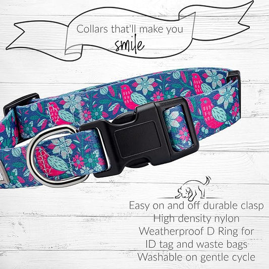 Lucky Love Dog Collar and Leash Combo, Vivid Floral Matching Girl Dog Leash and Collar Set for Medium Dogs - (CarrieBelle Combo, Medium)