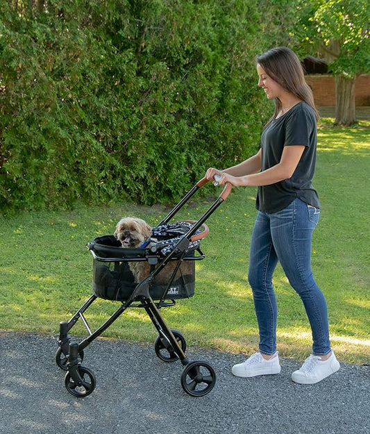 Pet Gear 3-in-1 Travel System, View 360 Stroller Converts to Carrier and Booster Seat with Easy Click N Go Technology, for Small Dogs & Cats, 4 Colors New Grey Animal