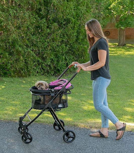 Pet Gear 3-in-1 Travel System, View 360 Stroller Converts to Carrier and Booster Seat with Easy Click N Go Technology, for Small Dogs & Cats, 4 Colors New Pink Floral
