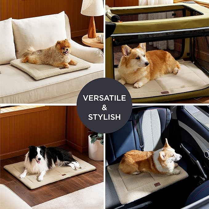 Bedsure Washable Dog Crate Bed for Extra Large Dogs, Reversible Foam Floor Dog Mat, Lightweight Travel Flat Pet Beds for Indoor & Outdoor Dogs (48" x 30", Beige)