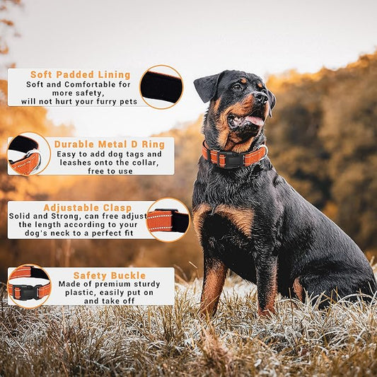 2 Pack Reflective Dog Collar with Safety Locking Buckle, Adjustable Soft Breathable Comfortable Nylon Pet Collar for Small, Medium and Large Dogs, Orange, XS