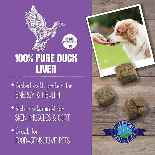 Freeze Dried Dog and Cat Treats, Duck Liver, All Natural Single Ingredient Freeze-Dried Dog Treat & Dog Snacks, Made in USA, High Protein, Essential Nutrition of Raw Dog Food, 3oz