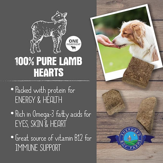 Freeze Dried Dog and Cat Treats, Lamb Heart, All Natural Single Ingredient Freeze-Dried Dog Treat & Dog Snacks, Made in USA, High Protein, Essential Nutrition of Raw Dog Food, 3oz