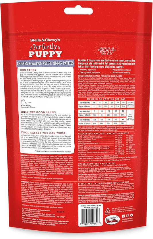 Stella & Chewy's Freeze Dried Raw Dinner Patties – Crafted for Puppies – Grain Free, Protein Rich Perfectly Puppy Chicken & Salmon Recipe – 5.5 oz Bag