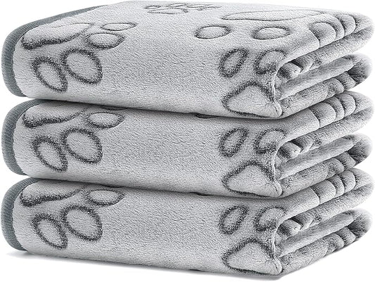 UTTPLL Stuffed-Premium-Dog-Blankets-Flannel Pet Printed Throw Soft Fluffy Fleece Cat Blanket Washable Sleep Mat Puppy Essentials Grey Cute Paw Medium