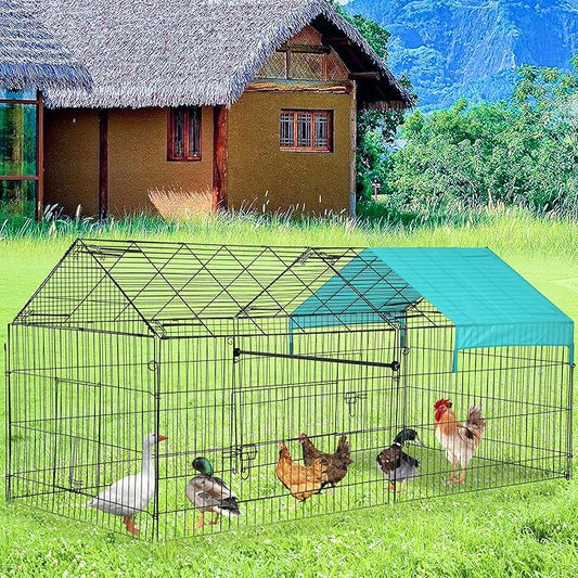 FDW 86”x 40” Metal Chicken Coop Run Outdoor Backyard Rabbit Hutch Chicken Cage Pens Crate Enclosure Rabbit Bunny Cage Duck Exercise Pen Pet Playpen with Waterproof Cover, Black
