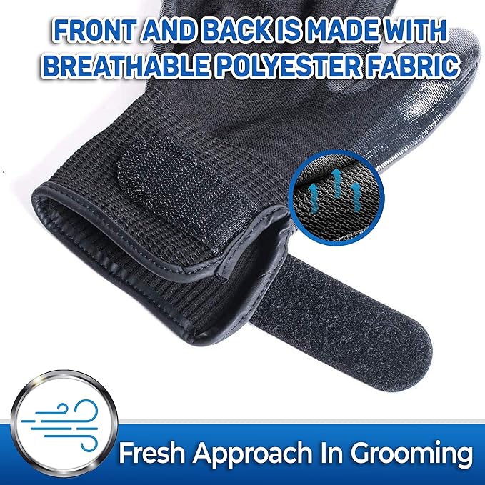 PET MAGASIN Dog Grooming Gloves for Gentle Deshedding and Bathing (Black, Medium)