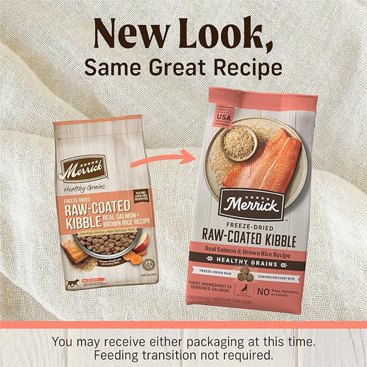 Merrick Healthy Grains Freeze Dried Raw Coated Kibble, Natural High Protein Dog Food, Salmon and Brown Rice - 10.0 lb. Bag