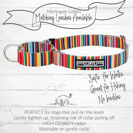 Lucky Love Dog Wide Martingale Dog Collar - No-Slip, Durable, & Soft Webbing 1.5 inch Martingale Collar for Dogs Male and Female - Ideal for Training & Walking, Stylish Hippie Pattern, Large Size