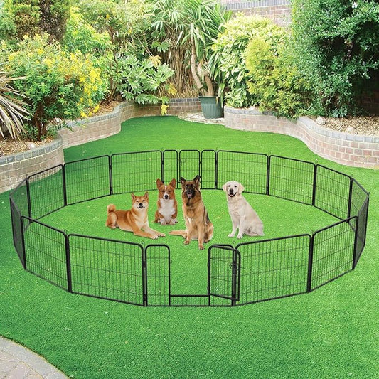 FDW Dog Playpen Dog Pen Dog Kennel 16 Panels 24 Inch Height Indoor Outdoor Folding Metal Portable Puppy Exercise Pen Heavy Duty Dog Fence for Yard Camping,Black