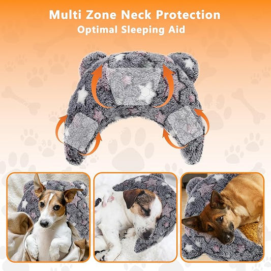 Pet Calming Pillow for Dogs, Soft U-Shaped Pillow, Joint Relief, Sleep Comfortably, Suit for Small, Medium, Large Dogs, Fluffy Pet Neck Pillow (M-Black Pink)