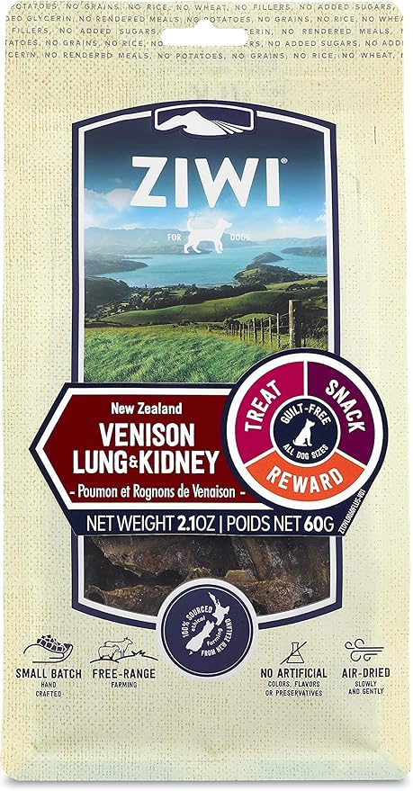 ZIWI Dog Chews and Treats – Venison Lung & Kidney - All Natural, Air-Dried, Single Protein, Grain-Free, High-Value Treat, Snack, Reward 2.1 Ounce (Pack of 1)