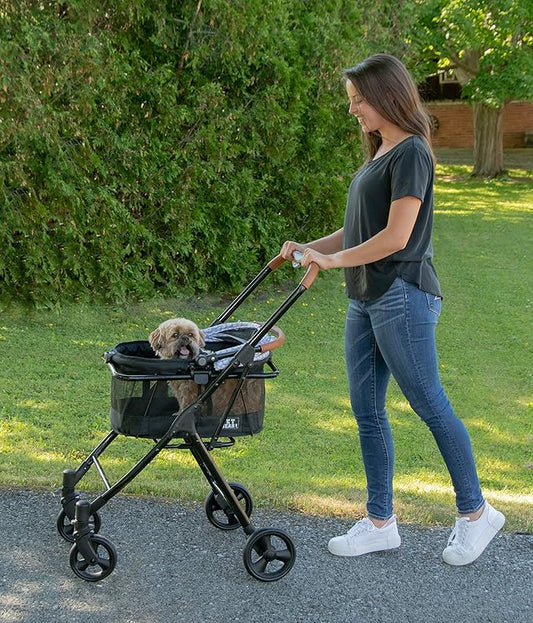 Pet Gear 3-in-1 Travel System, View 360 Stroller Converts to Carrier and Booster Seat with Easy Click N Go Technology, for Small Dogs & Cats, 4 Colors New Silver Pearl
