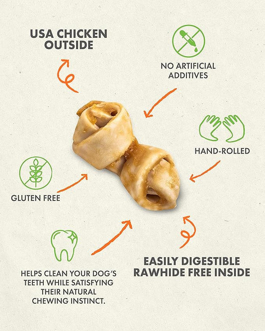 Canine Naturals Chicken Recipe Chew - Rawhide Free Dog Treats - Made from USA Raised Chicken - All-Natural and Easily Digestible - 12 Pack of Mini Knots for Dogs 5-20lb