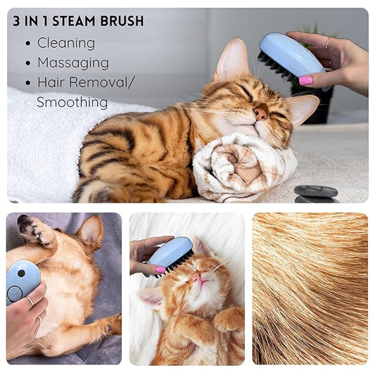 Self-Cleaning Deshedding Brush with Steam for Cats and Dogs - Silicone Whale Model for Grooming Loose Hair (Baby Blue and Pink)