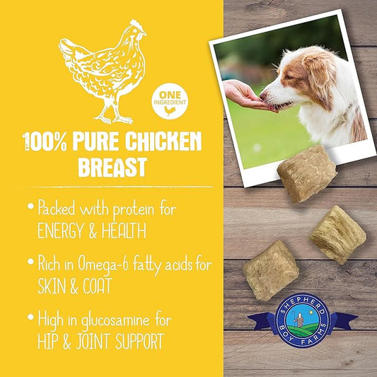 Freeze Dried Dog and Cat Treats, Chicken Breast, All Natural Freeze-Dried Dog Treat & Dog Snacks, Made in USA, High in Protein, Nutrition of Raw Dog Food, Single Ingredient, 3oz