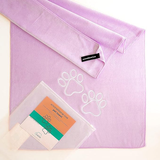 Unconditional Love | Premium Pet Drying Towel | Ultra Absorbent and Soft Microfiber Towel for Dogs and Cats (Lilac)