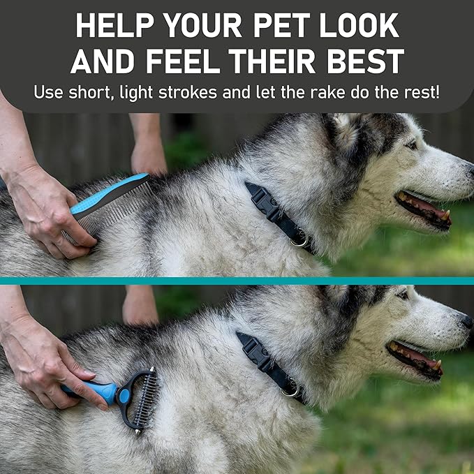 Maxpower Planet Pet Grooming Rake and Dematting Comb for Dogs - Dog Grooming Supplies, Undercoat Rake for Dogs & Cats - Extra-Wide Deshedding Dog Brush & Deshedder Comb for Long Hair - Reduce Shedding