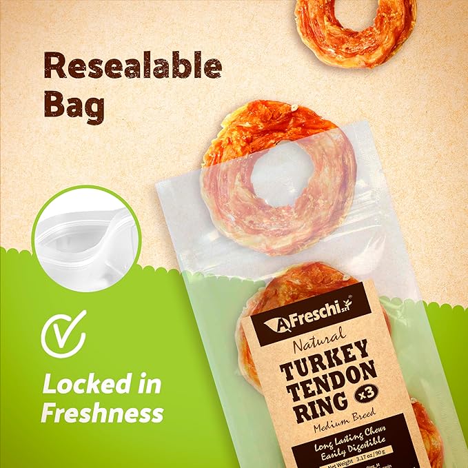 Afreschi Turkey Tendon for Dogs, Small Pretzel 6 Pieces per Pack, USA-Sourced Turkey, All Natural Human Grade Puppy Chew, Hypoallergenic, Rawhide Alternative, Dog Treats for Small Breeds