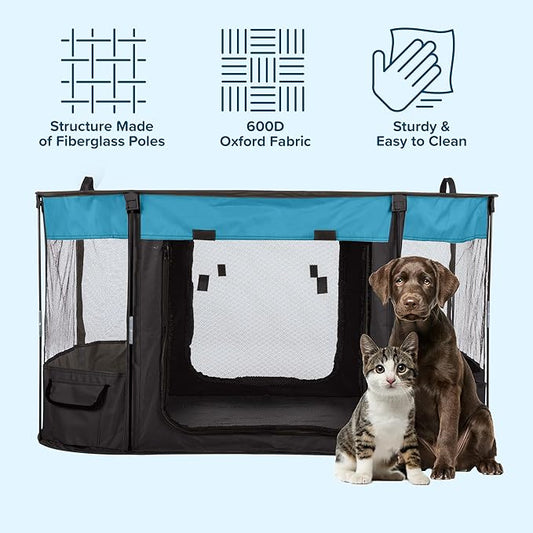 Dog Playpen - 43x34x23 Inch Puppy Kennel with Mesh Windows, Zippered Doors, and Storage Pockets - Portable Dog Play Pen Indoors/Outdoors for Small Animals by PETMAKER (Blue)