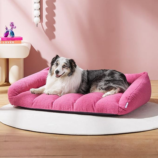 Lesure Orthopedic Dog Bed Sofa for Extra Large Dogs, Waterproof Dog Couch with Removable Washable Cover, Cute Aesthetic Pet Sofa Couch with Egg Crate Foam(41" x 29" x 11", Pink)