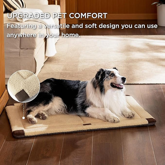 Bedsure Washable Dog Bed for Large Dog, Reversible Foam Floor Dog Mat, Lightweight Travel Flat Pet Beds for Indoor & Outdoor Dogs (44" x 32", Beige)