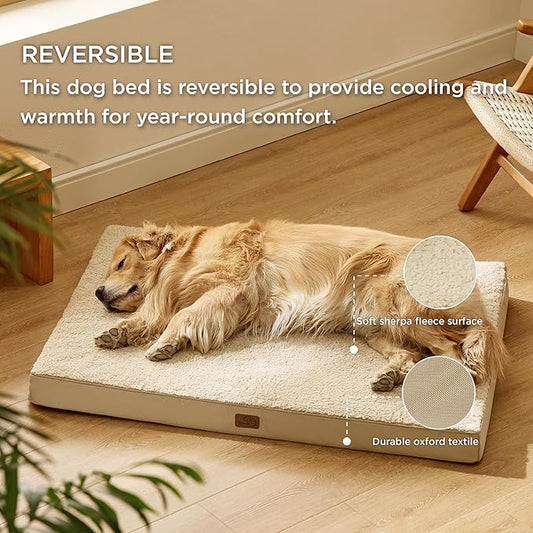 Bedsure Extra Large Dog Bed - XL Orthopedic Waterproof Dog Beds with Removable Washable Cover for Extra Large Dogs, Egg Crate Foam Pet Bed MatKhaki